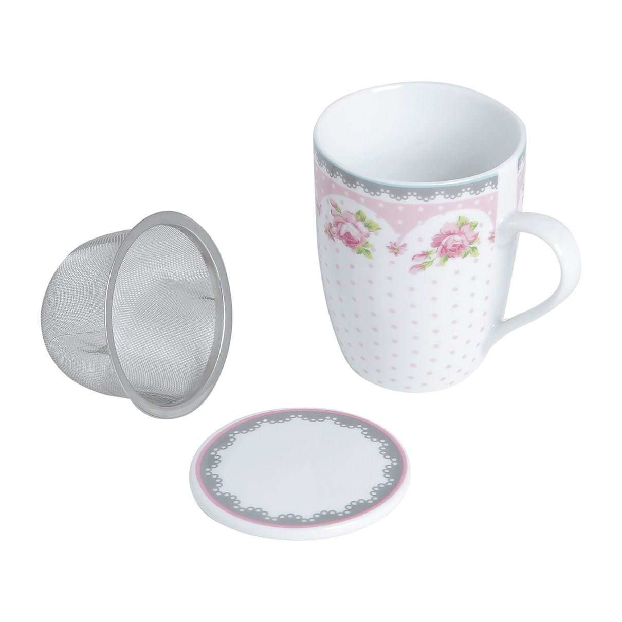 caneca flores com tampa e filtro